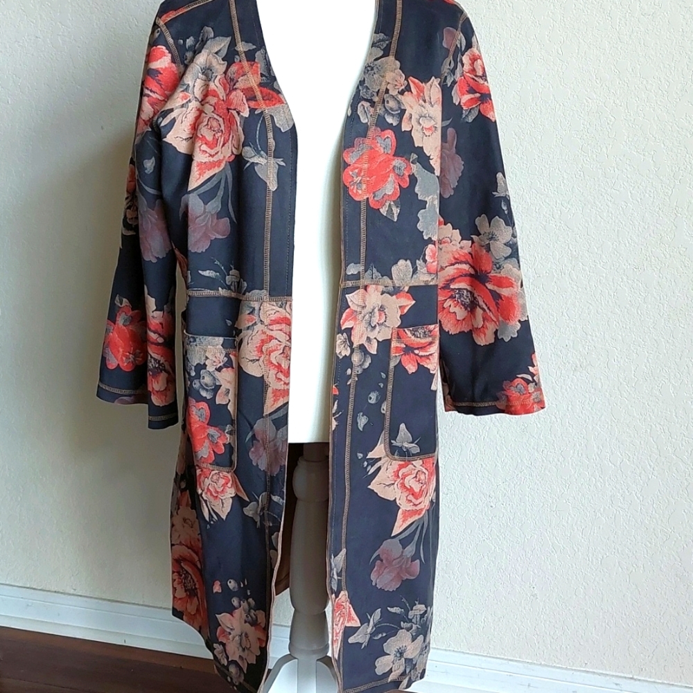 Long Floral, Velet, Cardigan/ Jacket